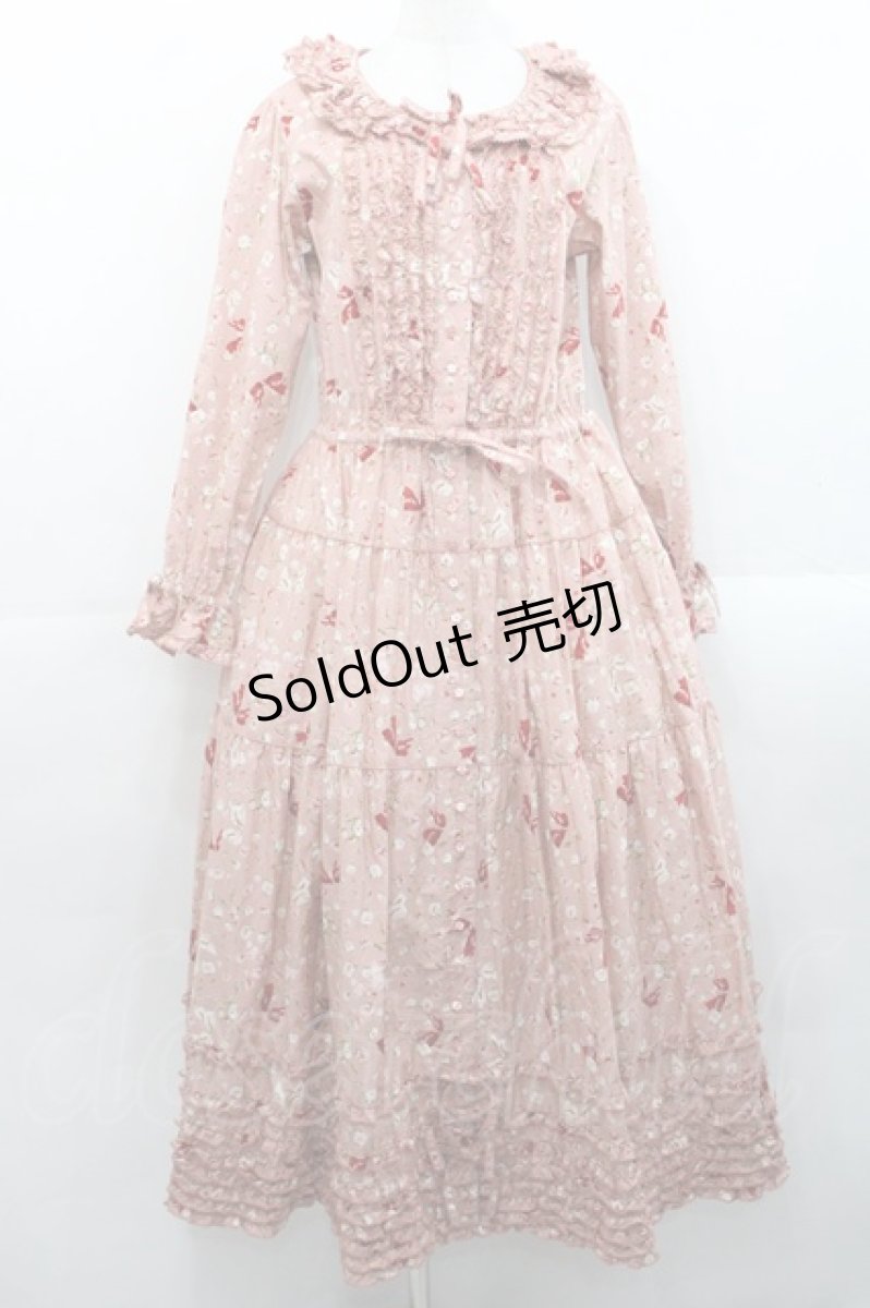 画像1: PINK HOUSE / バラとリボンプリントワンピース  ピンク I-25-11-12-071-LO-OP-SA-ZI (1)