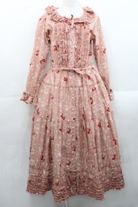 PINK HOUSE / バラとリボンプリントワンピース  ピンク I-25-11-12-071-LO-OP-SA-ZI