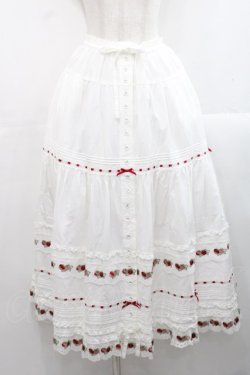 画像1: PINK HOUSE / いちごレース使いスカート  白Ｘ赤 I-25-11-12-079-LO-SK-SA-ZI