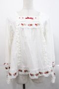 PINK HOUSE / いちごレース使いブラウス  白Ｘ赤 I-25-11-12-012-LO-BL-SA-ZI