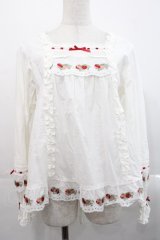 PINK HOUSE / いちごレース使いブラウス  白Ｘ赤 I-25-11-12-012-LO-BL-SA-ZI
