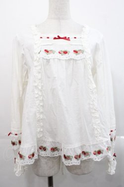 画像1: PINK HOUSE / いちごレース使いブラウス  白Ｘ赤 I-25-11-12-012-LO-BL-SA-ZI