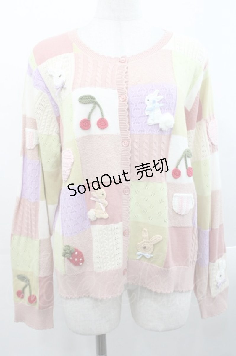画像1: PINK HOUSE / スイーツスプリングバニーパッチワークニットカーディガン  ピンク I-25-11-12-014-LO-TO-SA-ZI (1)