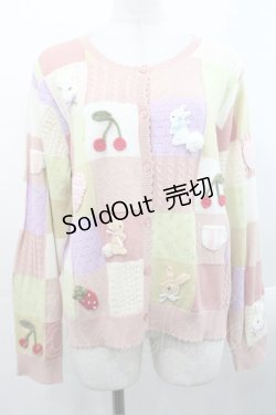 画像1: PINK HOUSE / スイーツスプリングバニーパッチワークニットカーディガン  ピンク I-25-11-12-014-LO-TO-SA-ZI