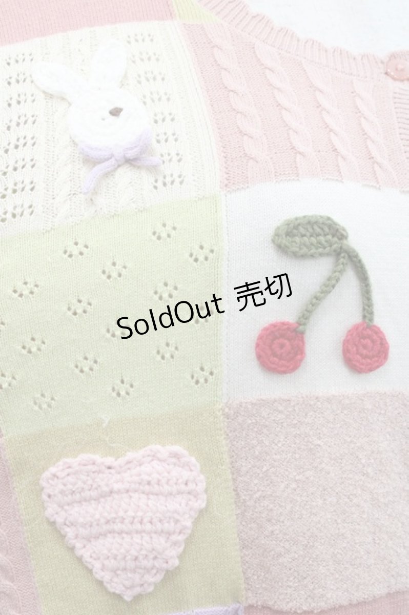 画像4: PINK HOUSE / スイーツスプリングバニーパッチワークニットカーディガン  ピンク I-25-11-12-014-LO-TO-SA-ZI (4)