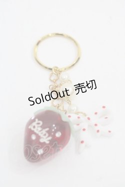 画像1: BABY,THE STARS SHINE BRIGHT / キャンディーストロベリーとリボンのキーホルダー  赤Ｘ白Ｘゴールド I-25-11-14-106-BA-AC-SA-ZI
