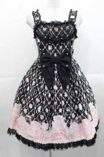 画像1: Angelic Pretty / メモリアルケーキ胸フリルジャンパースカート  黒 I-25-11-15-036-AP-OP-SA-ZI (1)