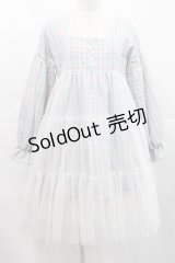 Jnorii Bonbon22 / チェック柄チュール付きワンピース S サックスＸピンクチェック I-25-11-15-049-LO-OP-SA-ZI