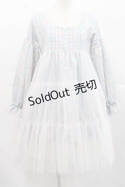 画像1: Jnorii Bonbon22 / チェック柄チュール付きワンピース S サックスＸピンクチェック I-25-11-15-049-LO-OP-SA-ZI