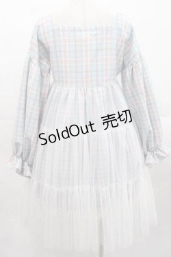 画像2: Jnorii Bonbon22 / チェック柄チュール付きワンピース S サックスＸピンクチェック I-25-11-15-049-LO-OP-SA-ZI