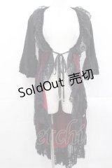 Qutie Frash / メッシュ切替ロングカーディガン  黒Ｘ赤 I-25-11-15-064-QU-TO-SA-ZI