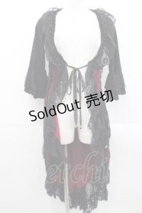 Qutie Frash / メッシュ切替ロングカーディガン  黒Ｘ赤 I-25-11-15-064-QU-TO-SA-ZI