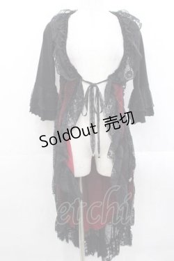 画像1: Qutie Frash / メッシュ切替ロングカーディガン  黒Ｘ赤 I-25-11-15-064-QU-TO-SA-ZI