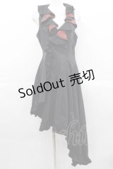h.naoto Blood / クロス刺繍変形ロングベスト  黒ｘ赤 I-25-11-15-065-HN-TO-SA-ZI