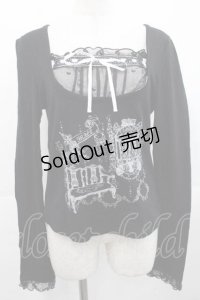 FRILL / 窓&ソファープリント長袖カットソー  黒Ｘ白 I-25-11-15-018-HN-TO-SA-ZI