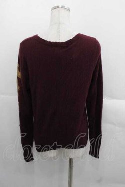 画像2: Jane Marple / 袖クラウン編み込みニットカーディガン M ボルドー I-25-11-18-005-JM-TO-SA-ZI