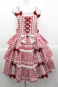metamorphose / ３段フリルジャンパースカート（ギンガム）  赤Ｘ白チェック I-25-11-18-036-ME-OP-SA-ZI