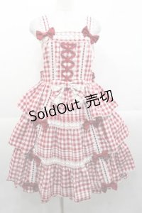 metamorphose / ３段フリルジャンパースカート（ギンガム）  赤Ｘ白チェック I-25-11-18-036-ME-OP-SA-ZI