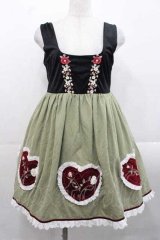 Pretty Rock Baby（海外ロリータブランド） / ベロア切替ジャンパースカート S ブラック×グリーン I-25-11-18-043-LO-OP-SA-ZS