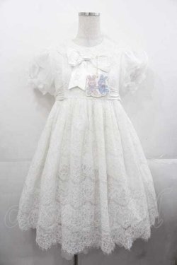 画像1: choker rabbit（海外ロリータブランド） / 総レースロゴリボンワンピース S ホワイト I-25-11-18-049-LO-OP-SA-ZI