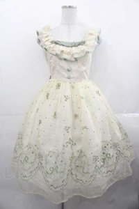 玻璃紙之夜(Nuit De Cellophone)（海外ロリータブランド） / 幽谷風鈴フロッキージャンパースカート XS グリーン I-25-11-18-050-LO-OP-SA-ZS