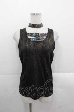 画像1: Qutie Frash / ベルトチョーカー付きタンク  黒Ｘゴールド I-25-11-18-010-QU-TO-SA-ZI