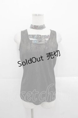 画像1: Qutie Frash / ベルトチョーカー付きタンク  黒Ｘゴールド I-25-11-18-010-QU-TO-SA-ZI