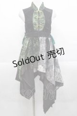 Qutie Frash / チャイナノースリーブチュニック  黒Ｘ緑 I-25-11-18-061-QU-TO-SA-ZI