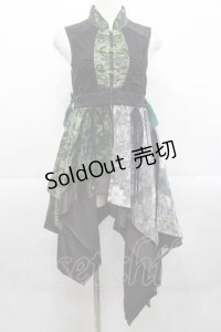 Qutie Frash / チャイナノースリーブチュニック  黒Ｘ緑 I-25-11-18-061-QU-TO-SA-ZI