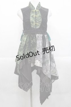 画像1: Qutie Frash / チャイナノースリーブチュニック  黒Ｘ緑 I-25-11-18-061-QU-TO-SA-ZI