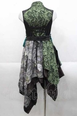 画像2: Qutie Frash / チャイナノースリーブチュニック  黒Ｘ緑 I-25-11-18-061-QU-TO-SA-ZI