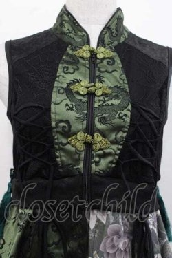 画像3: Qutie Frash / チャイナノースリーブチュニック  黒Ｘ緑 I-25-11-18-061-QU-TO-SA-ZI