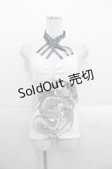 Qutie Frash / 龍プリントクロスキャミ  白Ｘネイビー I-25-11-18-011-QU-TS-SA-ZI