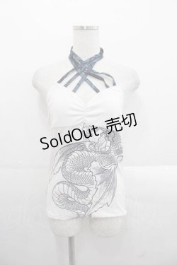 画像1: Qutie Frash / 龍プリントクロスキャミ  白Ｘネイビー I-25-11-18-011-QU-TS-SA-ZI