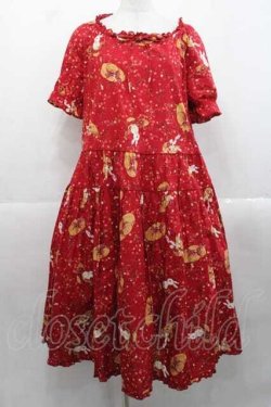 画像1: PINK HOUSE / チェリー&ハットプリントワンピース  レッド I-25-11-18-063-LO-OP-SA-ZI