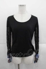 Qutie Frash / 透かし切替カットソー  黒Ｘ青 I-25-11-18-012-QU-TO-SA-ZI