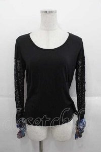 Qutie Frash / 透かし切替カットソー  黒Ｘ青 I-25-11-18-012-QU-TO-SA-ZI