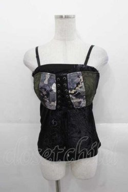 画像1: Qutie Frash / 龍プリントフロント編み下げキャミ  黒Ｘカーキ I-25-11-18-013-QU-TO-SA-ZI