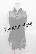 Qutie Frash / 和柄メッシュ切替チャイナノースリーブトップス  黒 I-25-11-18-014-QU-TO-SA-ZI
