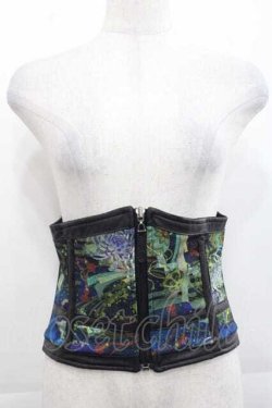 画像1: Qutie Frash / 3連ベルト和柄コルセット  黒Ｘ青 I-25-11-18-082-QU-TO-SA-ZI