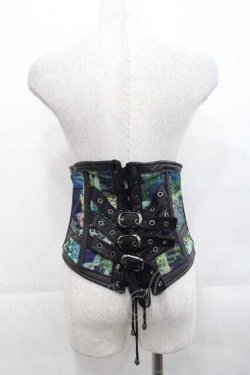 画像2: Qutie Frash / 3連ベルト和柄コルセット  黒Ｘ青 I-25-11-18-082-QU-TO-SA-ZI
