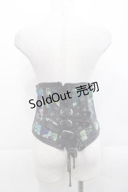 画像2: Qutie Frash / 3連ベルト和柄コルセット  黒Ｘ青 I-25-11-18-082-QU-TO-SA-ZI