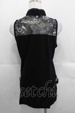 画像2: Qutie Frash / 和柄メッシュ切替チャイナノースリーブトップス  黒 I-25-11-18-014-QU-TO-SA-ZI