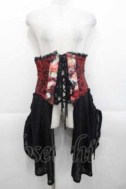 画像1: Qutie Frash / サイドフリル和柄コルセット  赤Ｘ黒 I-25-11-18-085-QU-ZA-SA-ZI