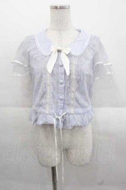 画像1: 玻璃紙之夜(Nuit De Cellophone)（海外ロリータブランド） / チュール重ね半袖ブラウス S サックス I-25-11-18-002-LO-BL-SA-ZI