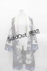 Qutie Frash / 鶴和柄着物カーディガン  黒Ｘ青 I-25-11-18-017-QU-TO-SA-ZI