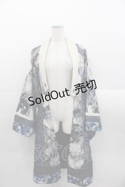 画像1: Qutie Frash / 鶴和柄着物カーディガン  黒Ｘ青 I-25-11-18-017-QU-TO-SA-ZI