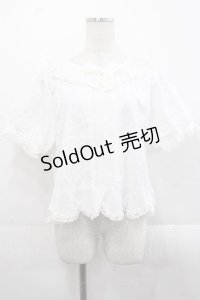 PINK HOUSE / バラレース衿半袖ブラウス  ホワイト I-25-11-18-023-LO-BL-SA-ZI