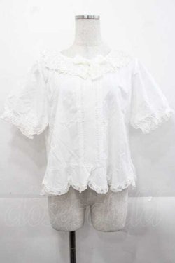 画像1: PINK HOUSE / バラレース衿半袖ブラウス  ホワイト I-25-11-18-023-LO-BL-SA-ZI