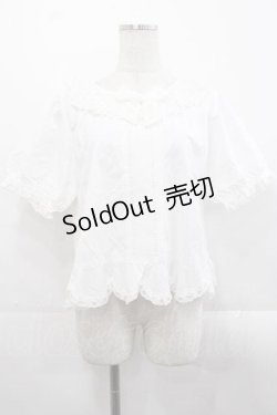 画像1: PINK HOUSE / バラレース衿半袖ブラウス  ホワイト I-25-11-18-023-LO-BL-SA-ZI